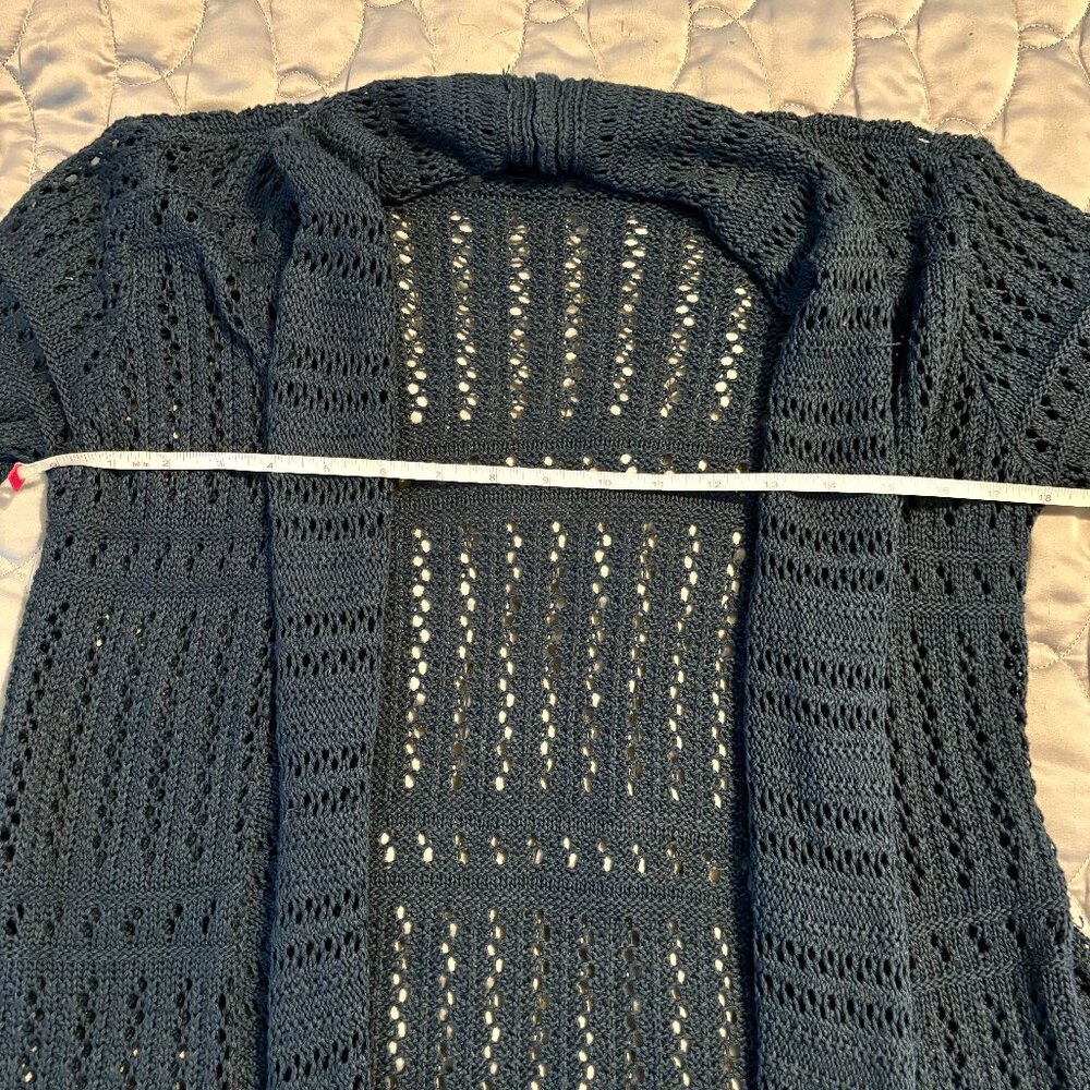 Mystree Pointelle Open Stitch Long Sleeve Open Front Cardigan Sweater Blue XS - Picture 7 of 10